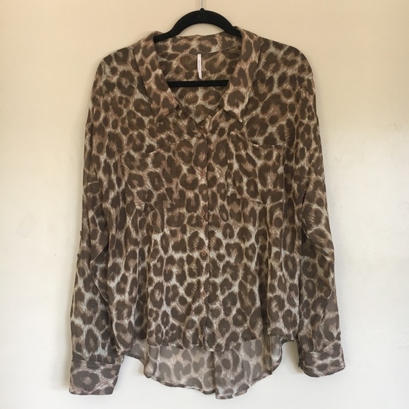 Free People Animal Print Button Down Shirt - Picture 2 of 8